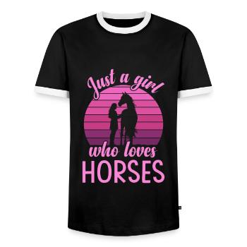 Girl Horse Pferd Just A Girl - Men's Ringer Shirt - black/white - Front - AI Model Female 172 light (172cm) & AI Model Male 178 light (178cm)