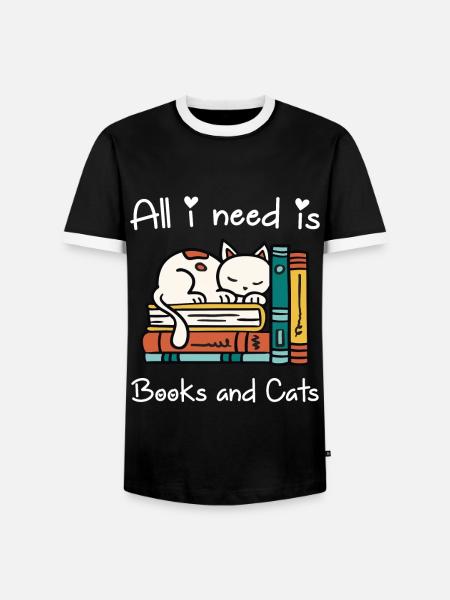 Tout ce dont j’ai besoin, c’est de Books And Cats Cat Bookworm - T-shirt contrasté Homme - noir/blanc