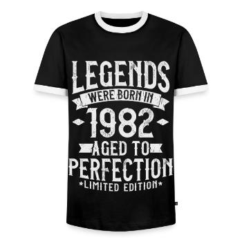 Né en 1982 Legends Cadeau d’anniversaire - T-shirt contrasté Homme - noir/blanc - Devant - AI Model Female 172 light (172cm) & AI Model Male 178 light (178cm)