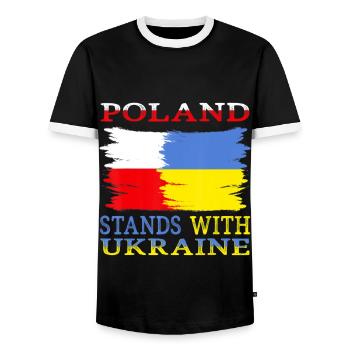 Soutien Pologne Ukraine - T-shirt contrasté Homme - noir/blanc - Devant - AI Model Female 172 light (172cm) & AI Model Male 178 light (178cm)