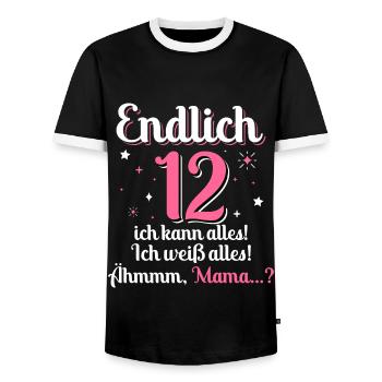 12. Geburtstag Mädchen 12 Jahre Alt Mama Ich Kann - Männer Kontrast-T-Shirt - Schwarz/Weiß - Vorne - AI Model Female 172 light (172cm) & AI Model Male 178 light (178cm)