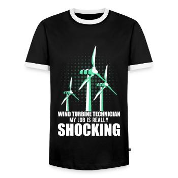 Wind turbine, wind power, wind energy - Men's Ringer Shirt - black/white - Front - AI Model Female 172 light (172cm) & AI Model Male 178 light (178cm)