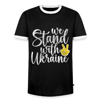 Je suis aux côtés de l’Ukraine - T-shirt contrasté Homme - noir/blanc - Devant - AI Model Female 172 light (172cm) & AI Model Male 178 light (178cm)