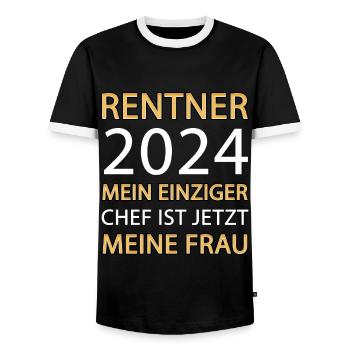 Ruhestand Frau Chef 2024 - Männer Kontrast-T-Shirt - Schwarz/Weiß - Vorne - AI Model Female 172 light (172cm) & AI Model Male 178 light (178cm)