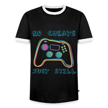 No Cheats Just Skill - Men's Ringer Shirt - black/white - Front - AI Model Female 172 light (172cm) & AI Model Male 178 light (178cm)