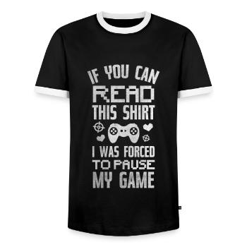 Gambler Gaming Quote Child - Men's Ringer Shirt - black/white - Front - AI Model Female 172 light (172cm) & AI Model Male 178 light (178cm)