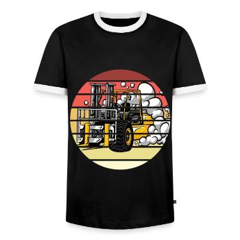 Retro Gabelstapler Fahrer Sonnenuntergang Lager - Männer Kontrast-T-Shirt - Schwarz/Weiß - Vorne - AI Model Female 172 light (172cm) & AI Model Male 178 light (178cm)
