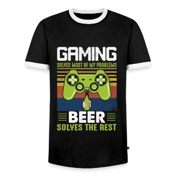 Joueur de bière joueur - T-shirt contrasté Homme - noir/blanc - Devant - AI Model Female 172 light (172cm) & AI Model Male 178 light (178cm)