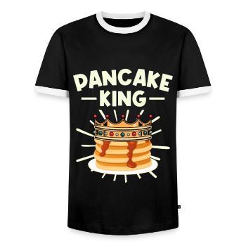 Pancake King - Men's Ringer Shirt - black/white - Front - AI Model Female 172 light (172cm) & AI Model Male 178 light (178cm)