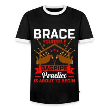 Bagpipes Scottish musician Bagpipers - Men's Ringer Shirt - black/white - Front - AI Model Female 172 light (172cm) & AI Model Male 178 light (178cm)