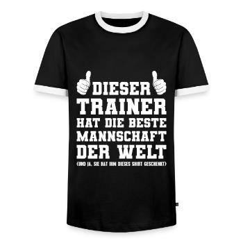Fußballmannschaft Fußball Trainer - Männer Kontrast-T-Shirt - Schwarz/Weiß - Vorne - AI Model Female 172 light (172cm) & AI Model Male 178 light (178cm)