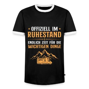 Rente Pension Wohnmobil Rentner - Männer Kontrast-T-Shirt - Schwarz/Weiß - Vorne - AI Model Female 172 light (172cm) & AI Model Male 178 light (178cm)