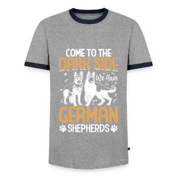 German Shepherd - Men's Ringer Shirt - grey/navy  - Front - AI Model Female 172 light (172cm) & AI Model Male 178 light (178cm)