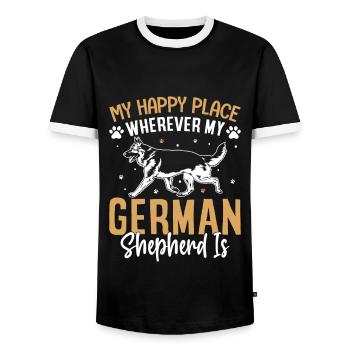 German Shepherd Dog Mom T-Shirt - Men's Ringer Shirt - black/white - Front - AI Model Female 172 light (172cm) & AI Model Male 178 light (178cm)