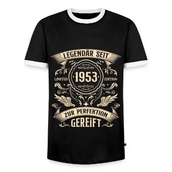 Legendär 1953 Jahrgang 70. Geburtstag Geschenk - Männer Kontrast-T-Shirt - Schwarz/Weiß - Vorne - AI Model Female 172 light (172cm) & AI Model Male 178 light (178cm)