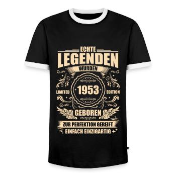 1953 Jahrgang 70 Jahre 70. Geburtstag Geschenk - Männer Kontrast-T-Shirt - Schwarz/Weiß - Vorne - AI Model Female 172 light (172cm) & AI Model Male 178 light (178cm)