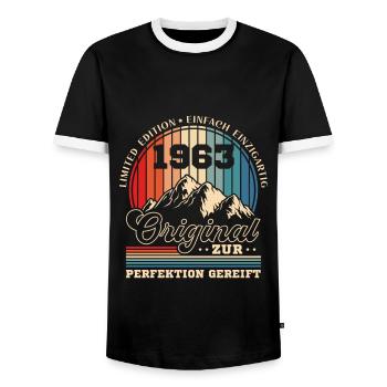 1963 geboren Zur Perfektion gereift 60 Geburtstag - Männer Kontrast-T-Shirt - Schwarz/Weiß - Vorne - AI Model Female 172 light (172cm) & AI Model Male 178 light (178cm)