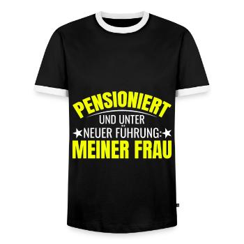 RuIm Ruhestand Frau Ist Chef Rentner Pensionist - Männer Kontrast-T-Shirt - Schwarz/Weiß - Vorne - AI Model Female 172 light (172cm) & AI Model Male 178 light (178cm)