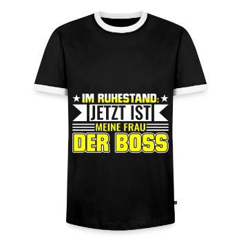 Im Ruhestand: Jetzt Ist Meine Frau Der Lustig - Männer Kontrast-T-Shirt - Schwarz/Weiß - Vorne - AI Model Female 172 light (172cm) & AI Model Male 178 light (178cm)