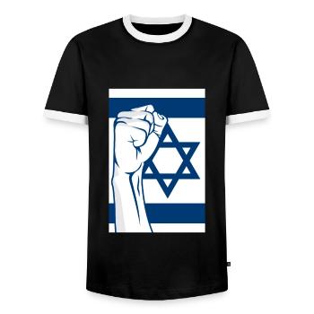 Faust Israël - T-shirt contrasté Homme - noir/blanc - Devant - AI Model Female 172 light (172cm) & AI Model Male 178 light (178cm)