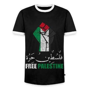 Libérez Palestine Fist - T-shirt contrasté Homme - noir/blanc - Devant - AI Model Female 172 light (172cm) & AI Model Male 178 light (178cm)