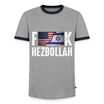 Israel - Men's Ringer Shirt - grey/navy  - Front - AI Model Female 172 light (172cm) & AI Model Male 178 light (178cm)