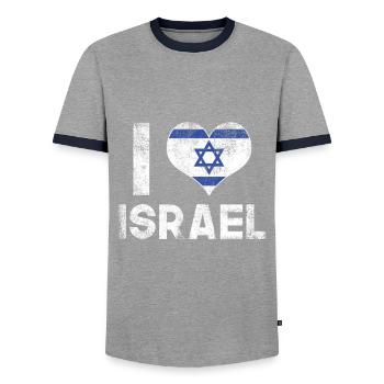 I love Israel - Men's Ringer Shirt - grey/navy  - Front - AI Model Female 172 light (172cm) & AI Model Male 178 light (178cm)