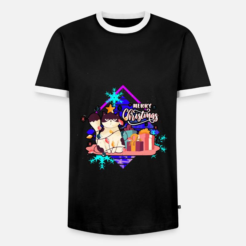 Verärgerte Katze am Baum - Männer Kontrast-T-Shirt - Schwarz/Weiß