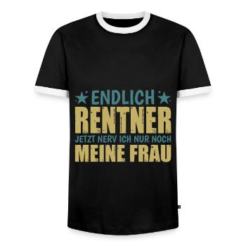 Enfin à la retraite maintenant, je ne fais qu’ennuyer ma femme - T-shirt contrasté Homme - noir/blanc - Devant - AI Model Female 172 light (172cm) & AI Model Male 178 light (178cm)