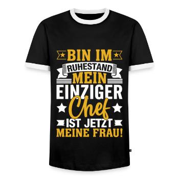 Fun Rente Spruch Frau Chef - Männer Kontrast-T-Shirt - Schwarz/Weiß - Vorne - AI Model Female 172 light (172cm) & AI Model Male 178 light (178cm)