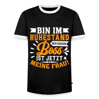 Witzig Rente Frau Bossin Ruhestand - Männer Kontrast-T-Shirt - Schwarz/Weiß - Vorne - AI Model Female 172 light (172cm) & AI Model Male 178 light (178cm)