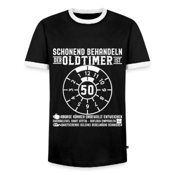 50 years of classic cars - Men's Ringer Shirt - black/white - Front - AI Model Female 172 light (172cm) & AI Model Male 178 light (178cm)