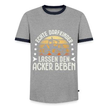 Dorfkind T-Shirt Herren Trachtenshirt - Männer Kontrast-T-Shirt - Grau/Navy  - Vorne - AI Model Female 172 light (172cm) & AI Model Male 178 light (178cm)