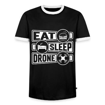 Drone Pilot Gift Drones T Shirt - Men's Ringer Shirt - black/white - Front - AI Model Female 172 light (172cm) & AI Model Male 178 light (178cm)