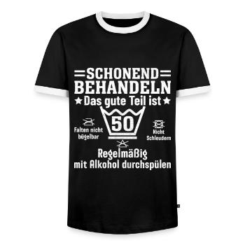 50th Birthday Funny Saying Gift - Men's Ringer Shirt - black/white - Front - AI Model Female 172 light (172cm) & AI Model Male 178 light (178cm)