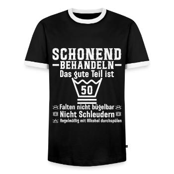 50th Birthday 50th Anniversary Gift - Men's Ringer Shirt - black/white - Front - AI Model Female 172 light (172cm) & AI Model Male 178 light (178cm)