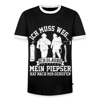 Feuerwehr Piepser - Männer Kontrast-T-Shirt - Schwarz/Weiß - Vorne - AI Model Female 172 light (172cm) & AI Model Male 178 light (178cm)