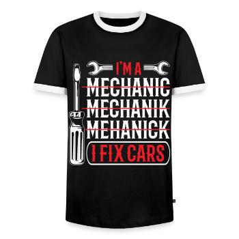Saying mechanic - Men's Ringer Shirt - black/white - Front - AI Model Female 172 light (172cm) & AI Model Male 178 light (178cm)