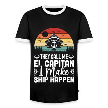 Ship Yacht Boat Vintage Captain - Men's Ringer Shirt - black/white - Front - AI Model Female 172 light (172cm) & AI Model Male 178 light (178cm)
