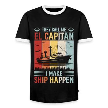 Retro Ship Boat Captain - Men's Ringer Shirt - black/white - Front - AI Model Female 172 light (172cm) & AI Model Male 178 light (178cm)