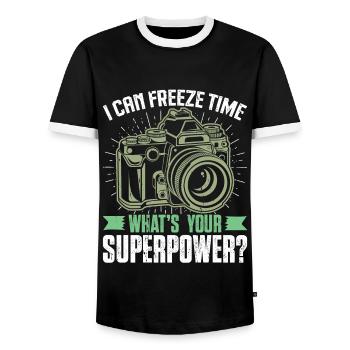 Ich kann die Zeit einfrieren, was ist Ihre Superpo - Männer Kontrast-T-Shirt - Schwarz/Weiß - Vorne - AI Model Female 172 light (172cm) & AI Model Male 178 light (178cm)