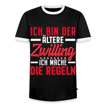 Älterer Zwilling Shirt – Frei und ohne Regeln - Männer Kontrast-T-Shirt - Schwarz/Weiß - Vorne - AI Model Female 172 light (172cm) & AI Model Male 178 light (178cm)