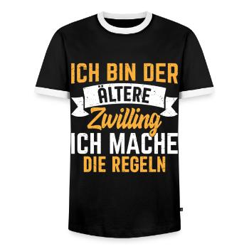Älterer Zwilling – Regeln? Nicht für mich! - Männer Kontrast-T-Shirt - Schwarz/Weiß - Vorne - AI Model Female 172 light (172cm) & AI Model Male 178 light (178cm)