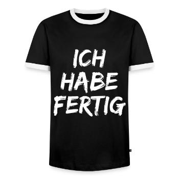 Ich Habe Fertig - Männer Damen Ich Habe Fertig !! - Männer Kontrast-T-Shirt - Schwarz/Weiß - Vorne - AI Model Female 172 light (172cm) & AI Model Male 178 light (178cm)