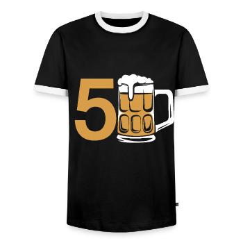 Beer Humor for the 50th Birthday - Men's Ringer Shirt - black/white - Front - AI Model Female 172 light (172cm) & AI Model Male 178 light (178cm)