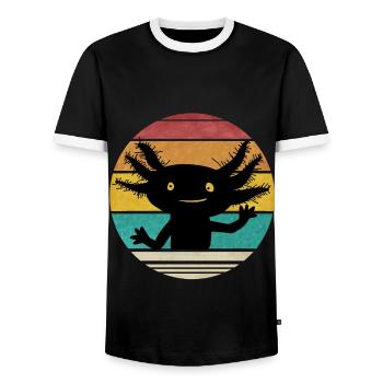 Axolotl Retro Amphibien Art Geschenk Kinder Teens - Männer Kontrast-T-Shirt - Schwarz/Weiß - Vorne - AI Model Female 172 light (172cm) & AI Model Male 178 light (178cm)