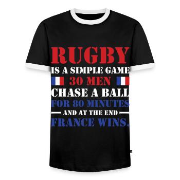 Le rugby est un jeu simple France Rugby - T-shirt contrasté Homme - noir/blanc - Devant - AI Model Female 172 light (172cm) & AI Model Male 178 light (178cm)