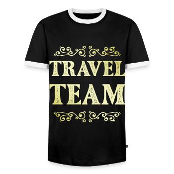 Travel Team - Männer Kontrast-T-Shirt - Schwarz/Weiß - Vorne - AI Model Female 172 light (172cm) & AI Model Male 178 light (178cm)