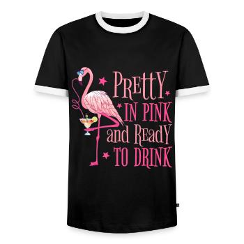 Flamingo Bachelor Party Pretty In Pink Ready To Drink - Men's Ringer Shirt - black/white - Front - AI Model Female 172 light (172cm) & AI Model Male 178 light (178cm)