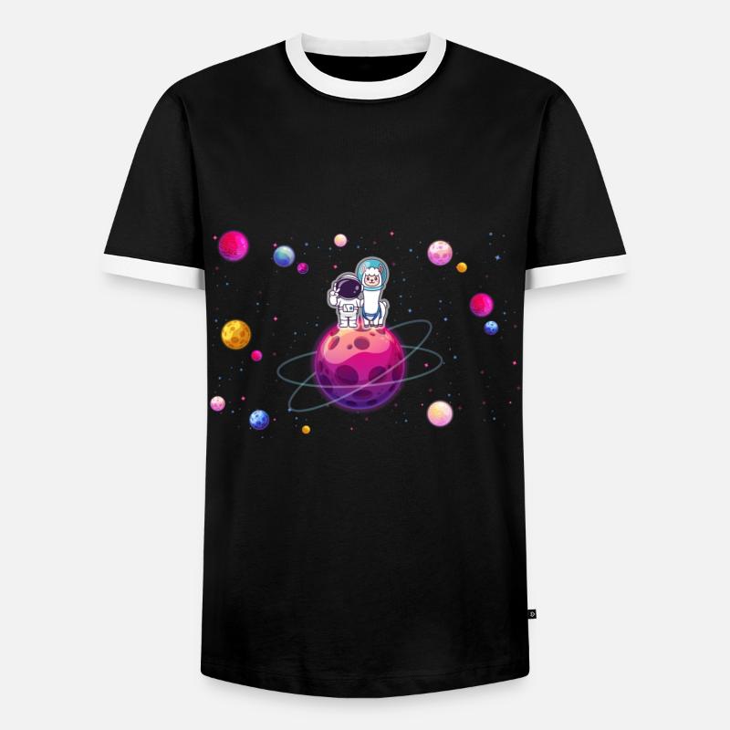 llama astronaut - Men's Ringer Shirt - black/white